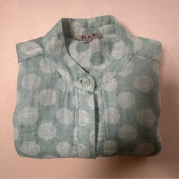 FLAX  Women’s Light Blue Polka Dot Linen Spartan Pullover Boxy Top Blouse Sz S - Picture 16 of 16